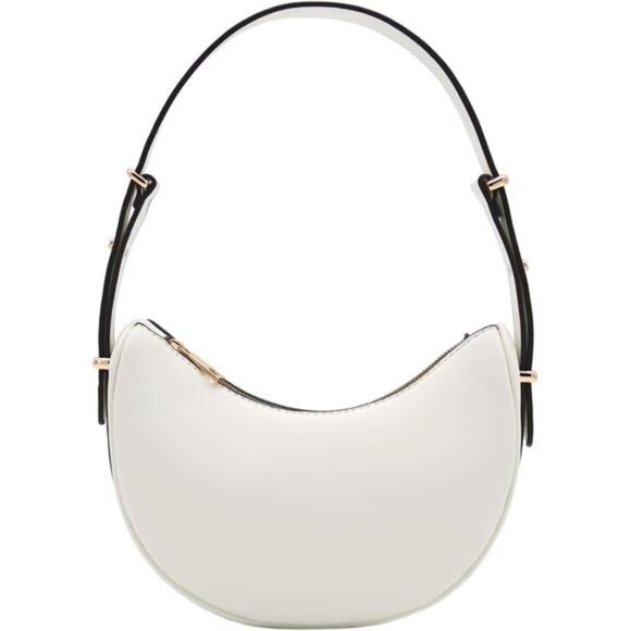 Small Crescent Smooth Faux Leather Bag White - Picture 1 of 7